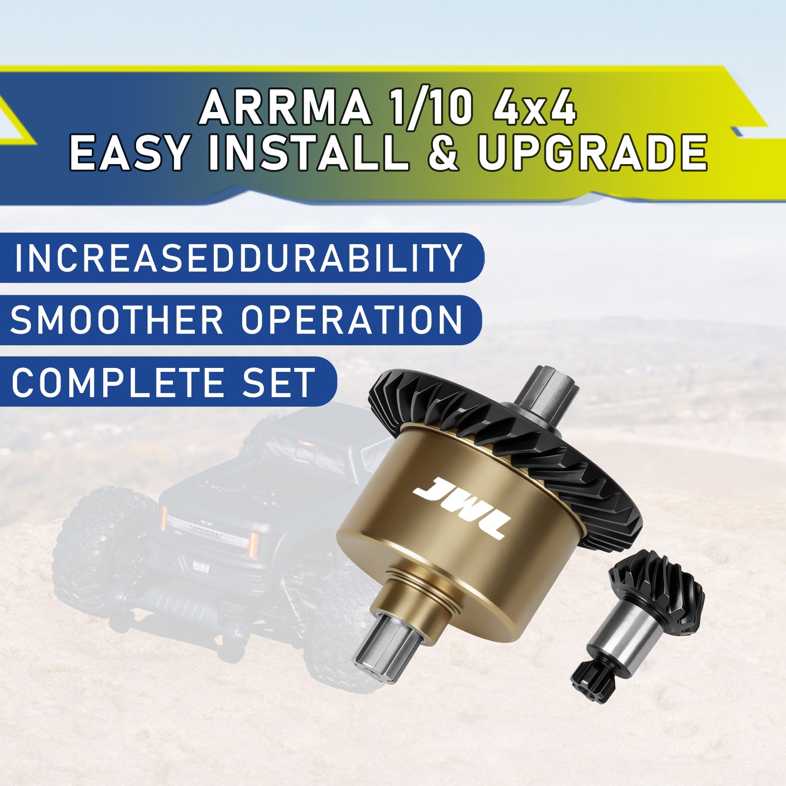 JWL Full Metal 34T Front/Rear Differential with 14T Input Spiral Gear for ARRMA 1/10 3S Series