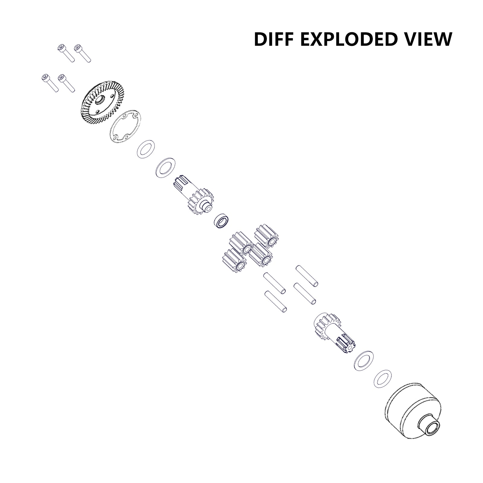 JWL Full Metal 34T Front/Rear Differential with 14T Input Spiral Gear for ARRMA 1/10 3S Series