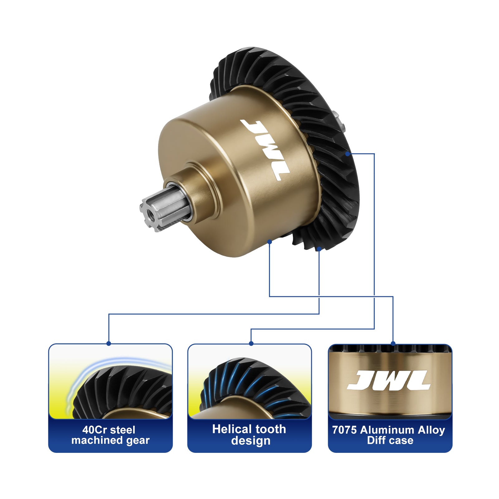 JWL 37T Full Metal Front/Rear Differential with 13T Input Spiral Gear for ARRMA 1/10 3S Series