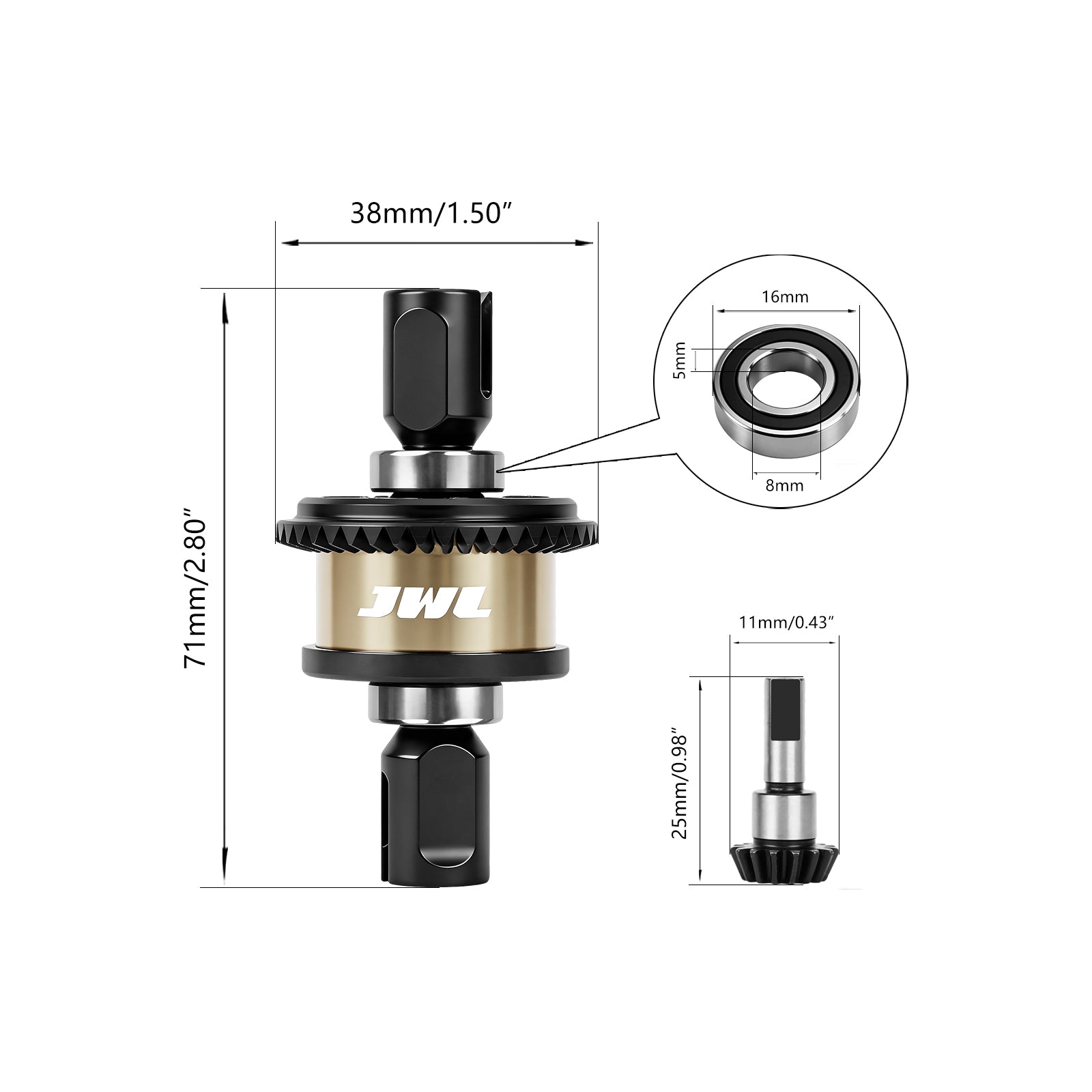 JWL 42T Front/Rear Differential with 15T Input Gear for ARRMA 6S Series Upgrades Parts