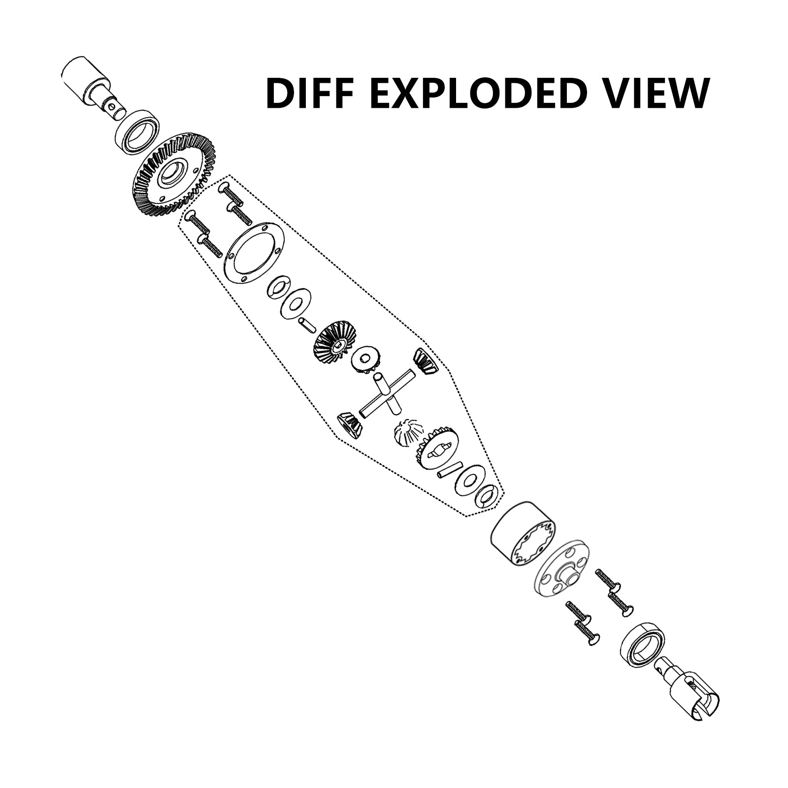 JWL 40T Front Differential with 14T Input Spiral Gear for LOSI BAJA REY Series