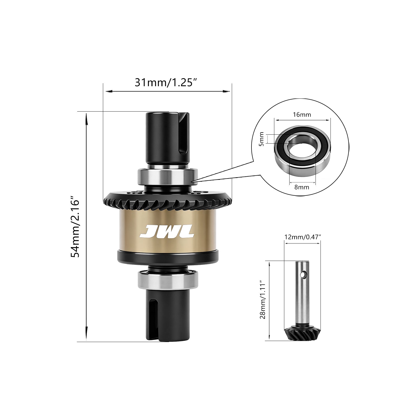 JWL 40T Front Differential with 14T Input Spiral Gear for LOSI BAJA REY Series
