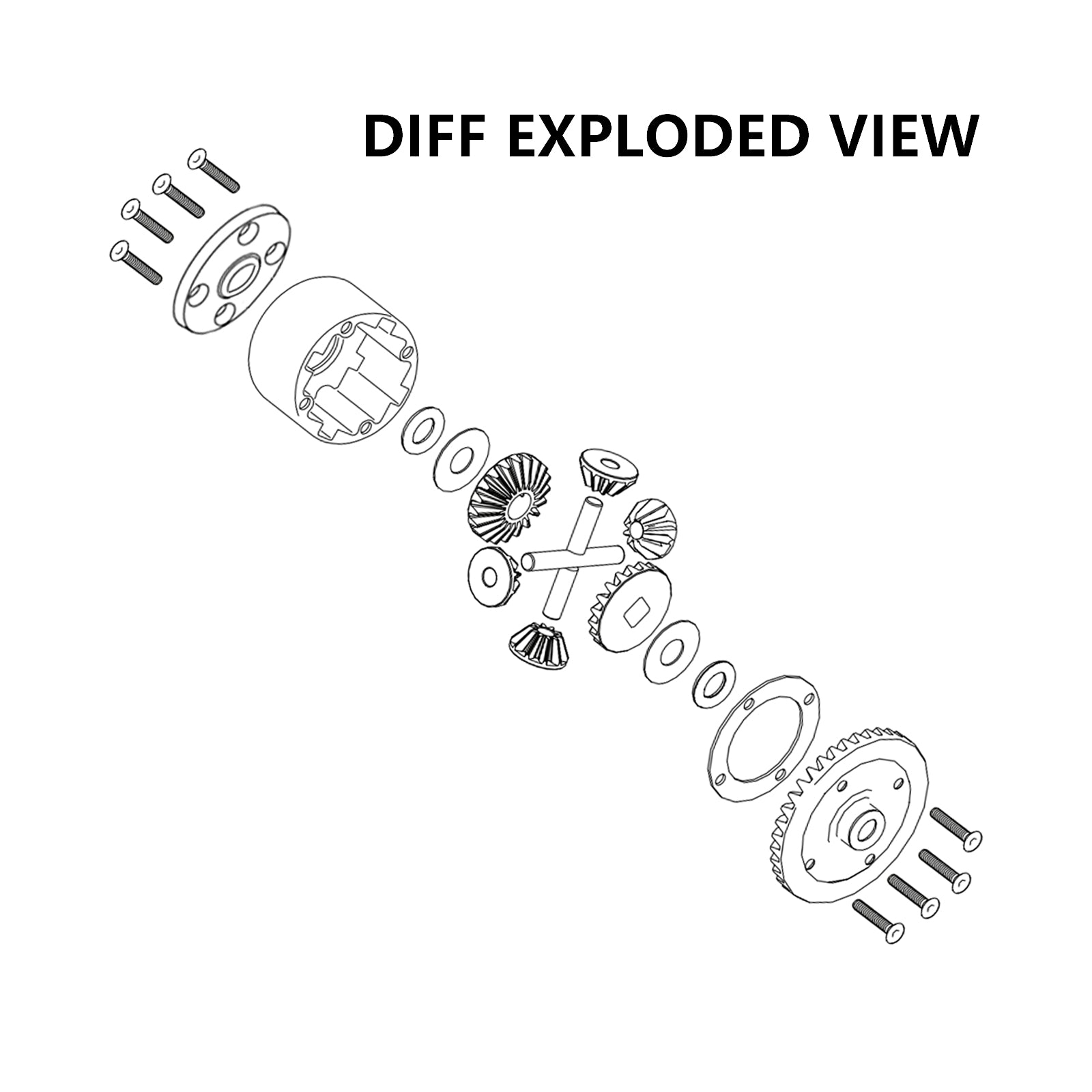 JWL 40T Rear Differential with 14T Input Spiral Gear for LOSI BAJA REY Series